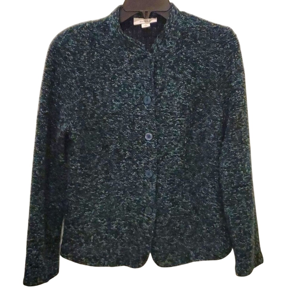 Dressbarn Knit Boucle Blazer Jacket Button Front Career Blue Small